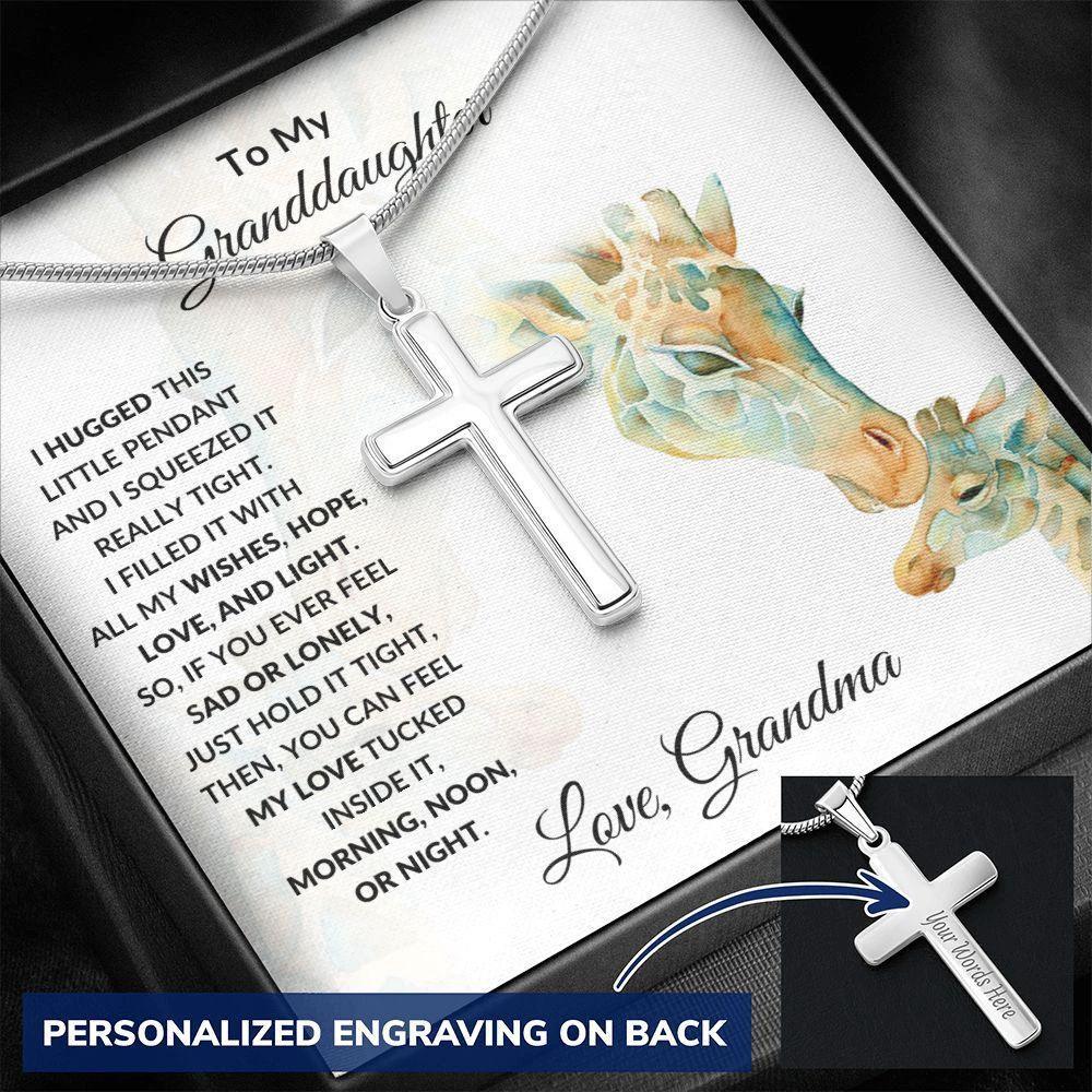 Granddaughter Gift Engraved Cross Pendant Necklace