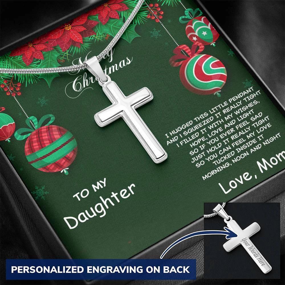 Merry Christmas to Daughter Personalized Cross Pendant Necklace