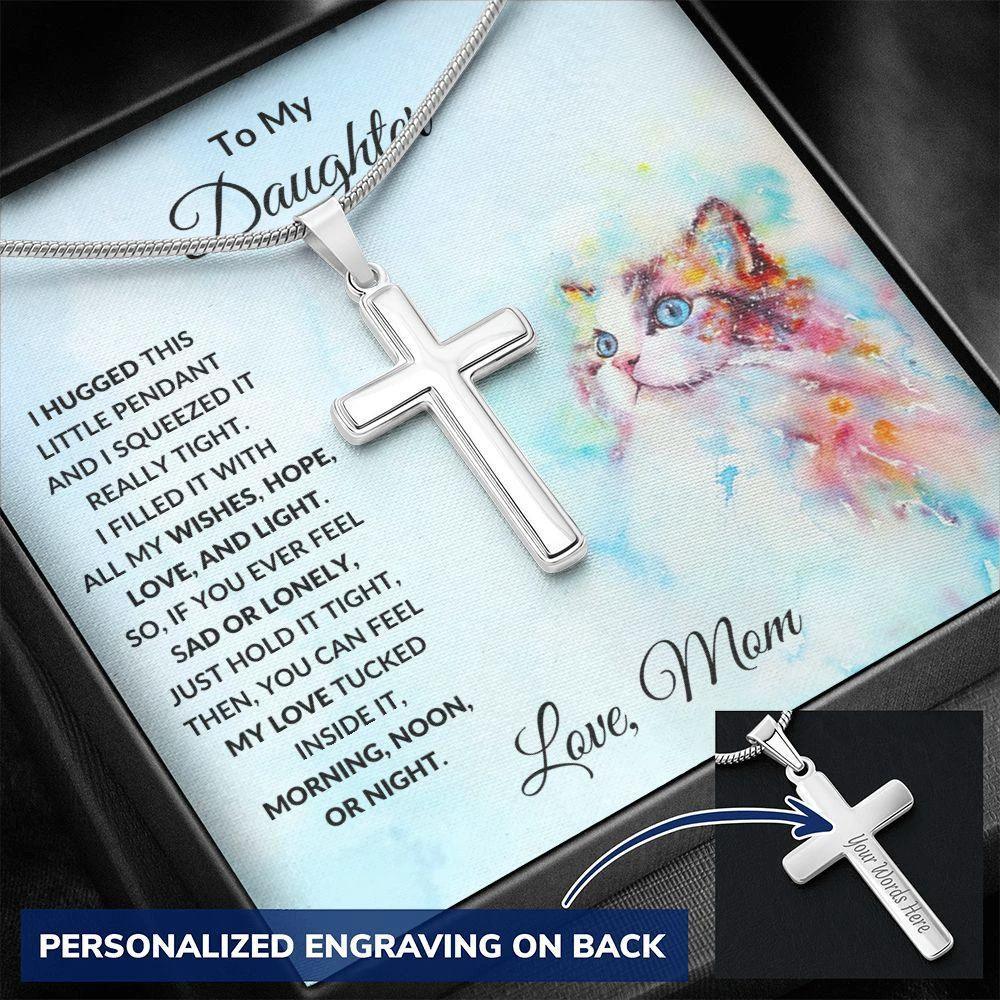 To My Daughter Love Mom Engraved Cross Necklace