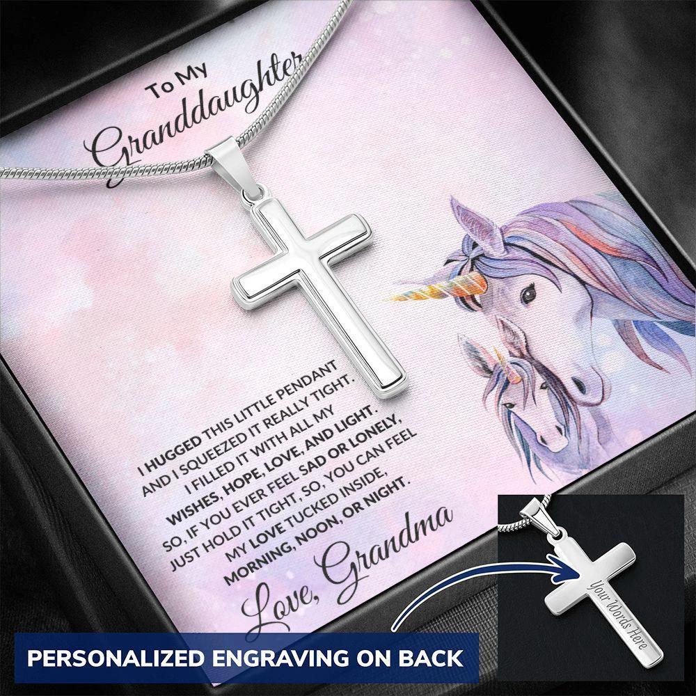 To My Granddaughter Personalized Engraved Cross Pendant Necklace