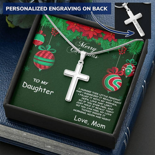 Merry Christmas to Daughter Personalized Cross Pendant Necklace - Mallard Moon Gift Shop