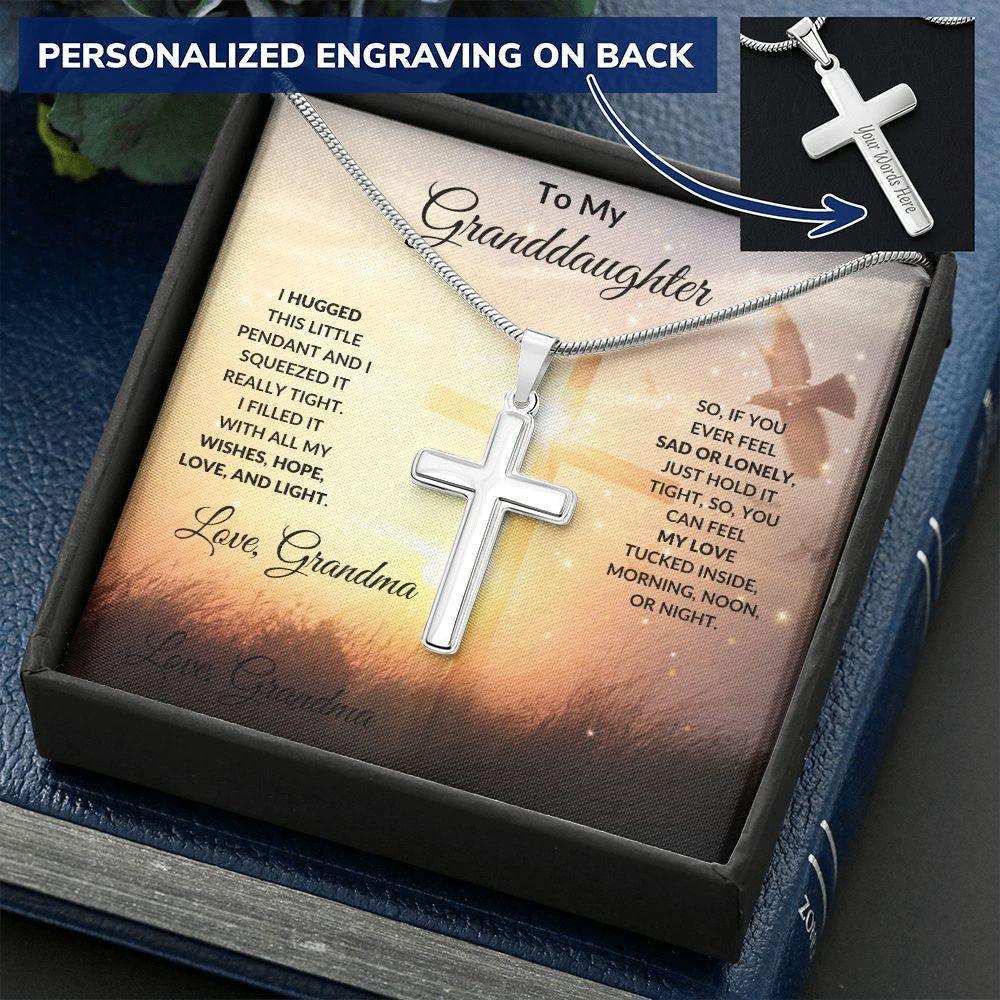 Gift for Granddaughter Personalized Cross Necklace Love Grandma