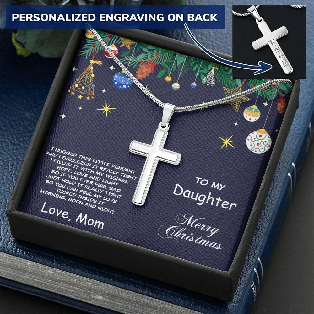 Daughter Christmas Personalized Cross Pendant Necklace