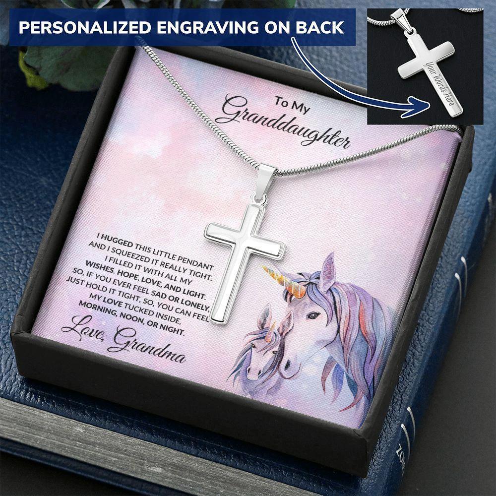 To My Granddaughter Personalized Engraved Cross Pendant Necklace