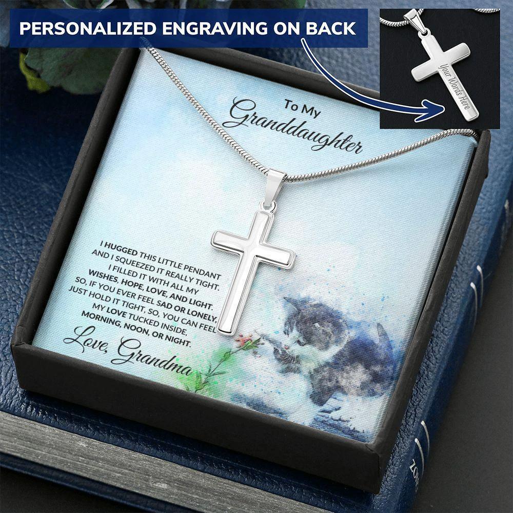 Personalized Granddaughter Engraved Cross Pendant Necklace
