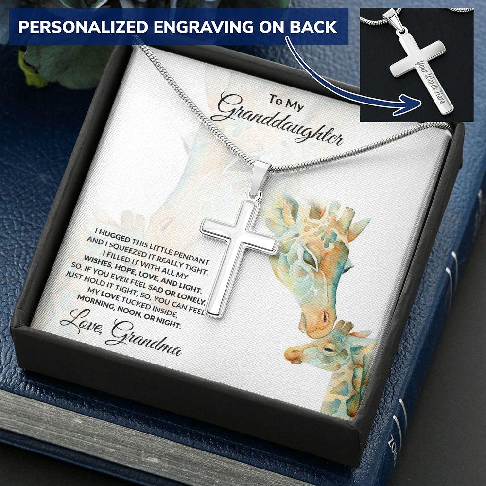 Granddaughter Gift Engraved Cross Necklace - Mallard Moon Gift Shop