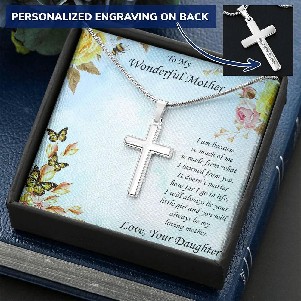 To Mother from Daughter Personalized Engraved Cross Pendant Necklace
