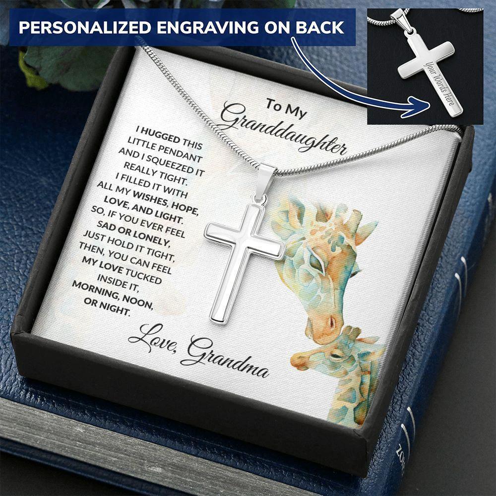 Granddaughter Gift Engraved Cross Pendant Necklace