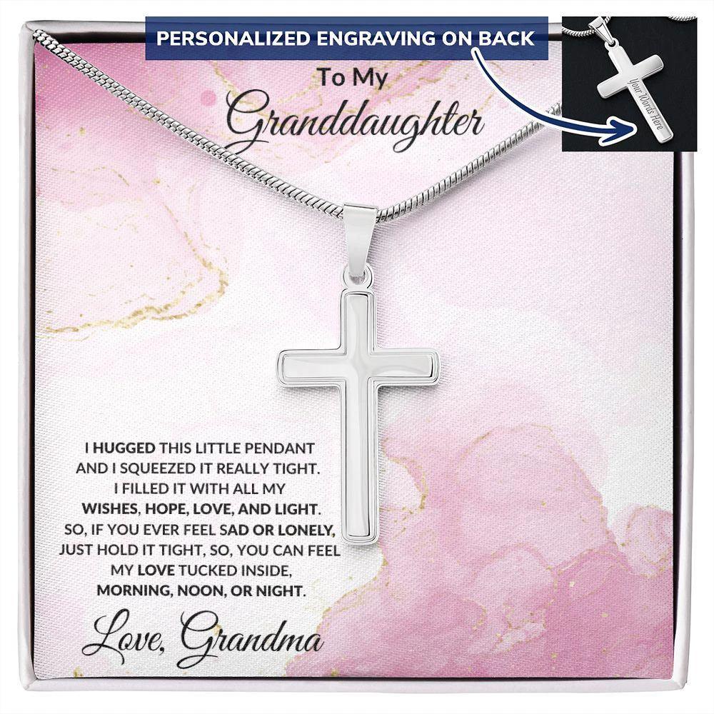 Gift for Granddaughter Hugs from Grandma Engraved Cross Pendant Necklace