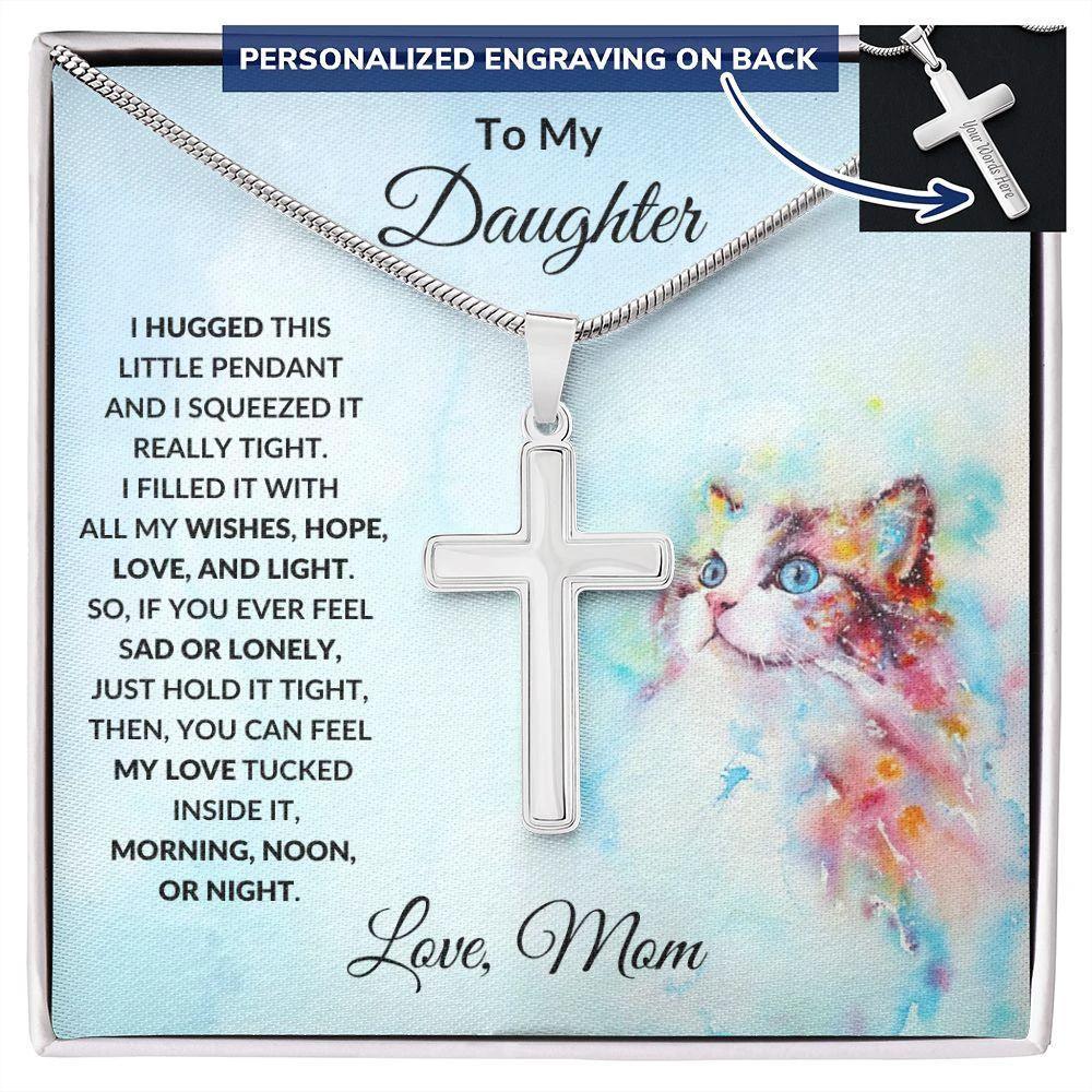 To My Daughter Love Mom Engraved Cross Necklace