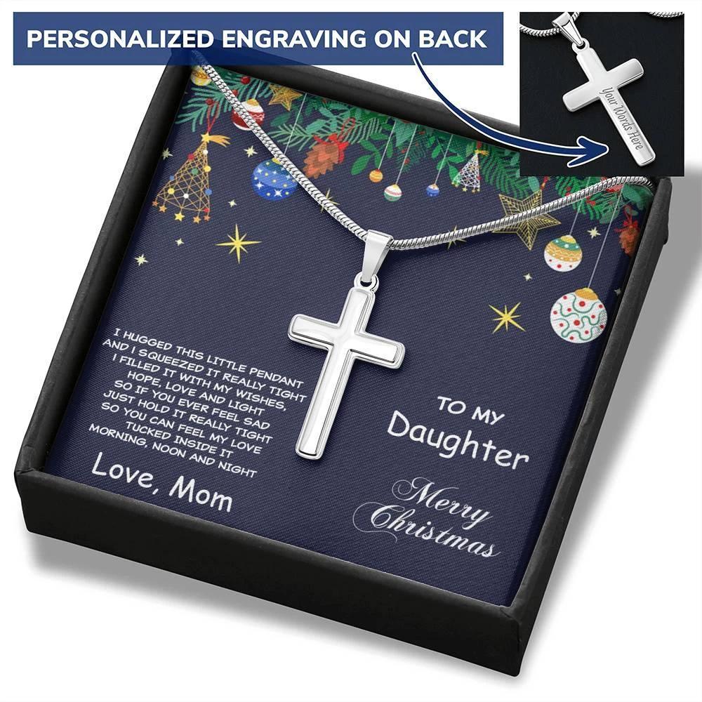 Daughter Christmas Personalized Cross Pendant Necklace