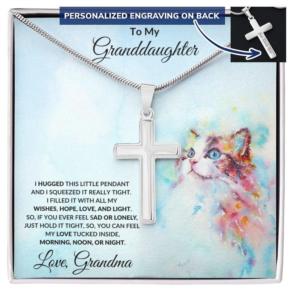 Granddaughter Gift Hugs Love Grandma Personalized Cross Pendant