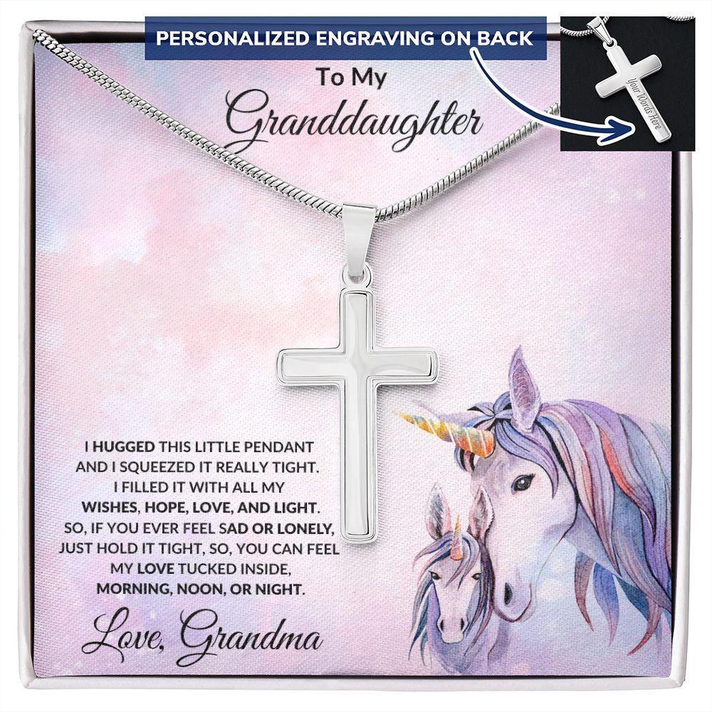 To My Granddaughter Personalized Engraved Cross Pendant Necklace