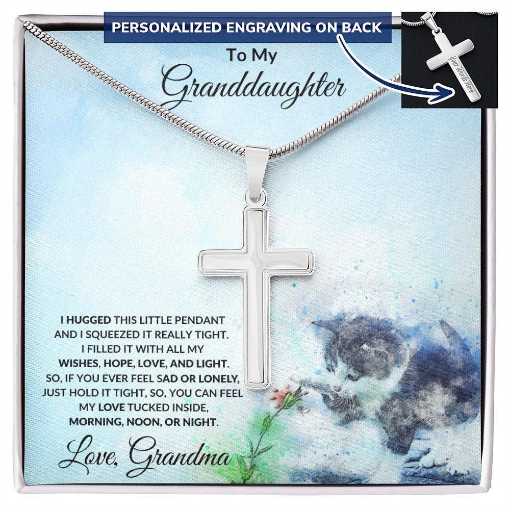 Personalized Granddaughter Engraved Cross Pendant Necklace