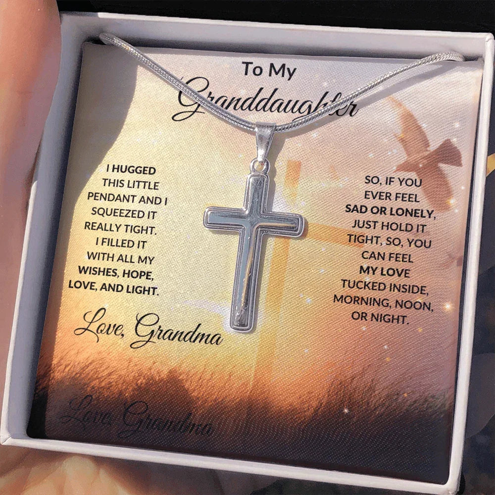 Gift for Granddaughter Personalized Cross Necklace Love Grandma