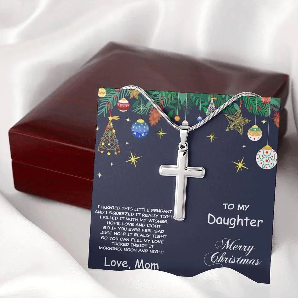 Daughter Christmas Personalized Cross Pendant Necklace
