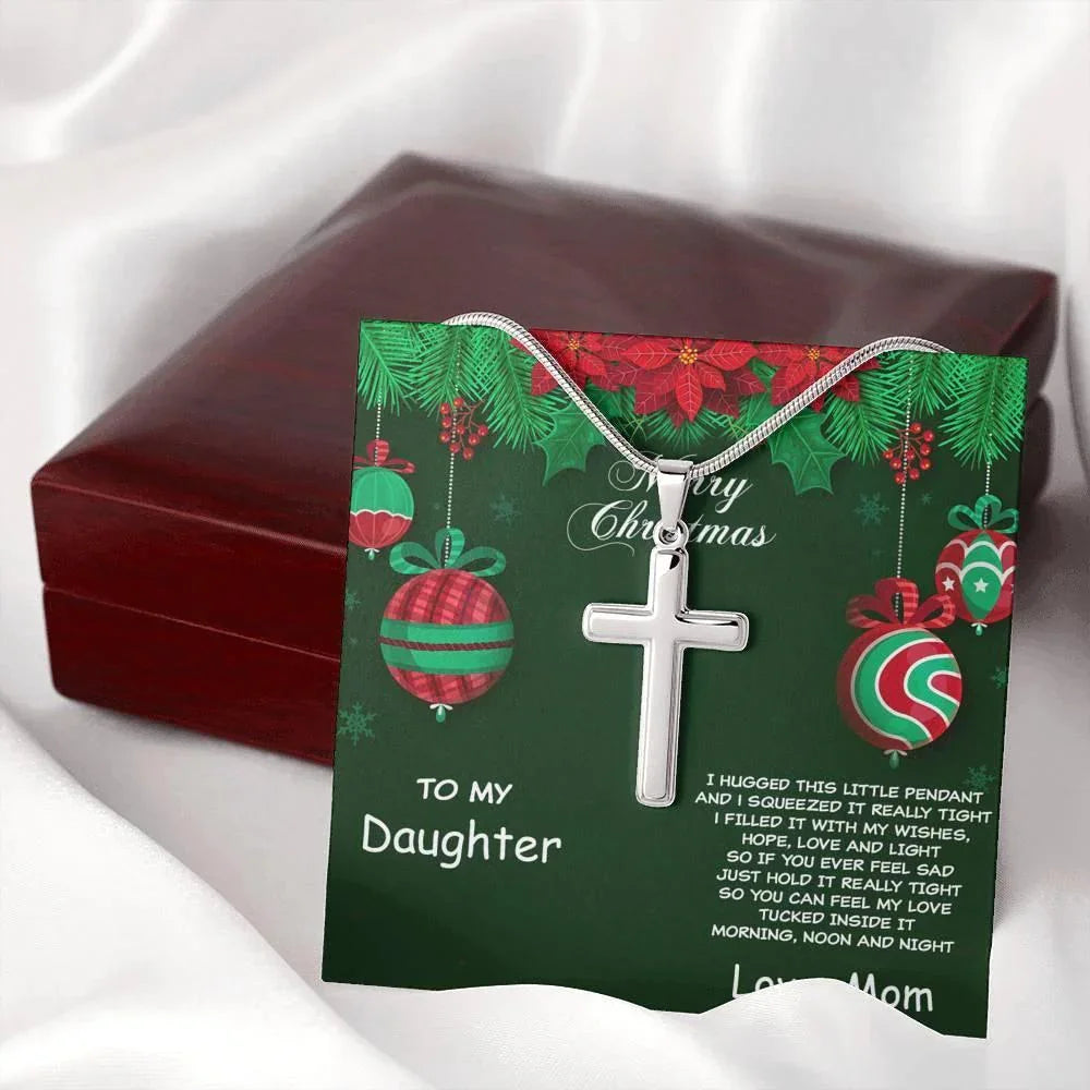 Merry Christmas to Daughter Personalized Cross Pendant Necklace