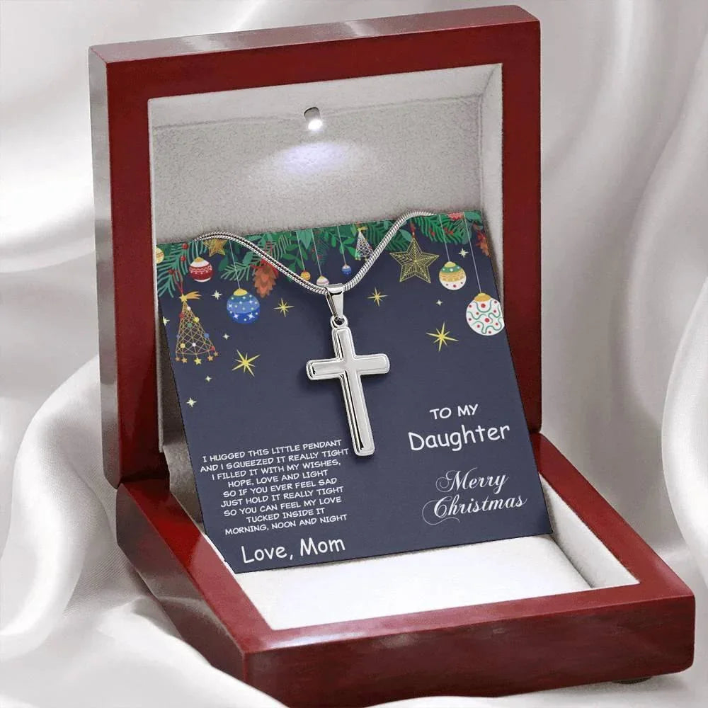 Daughter Christmas Personalized Cross Pendant Necklace