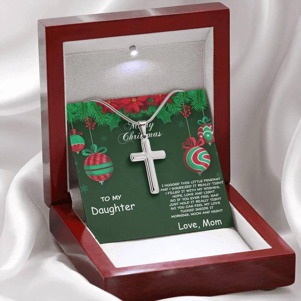 Merry Christmas to Daughter Personalized Cross Pendant Necklace