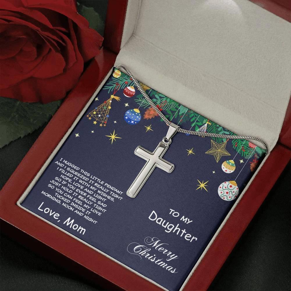 Daughter Christmas Personalized Cross Pendant Necklace