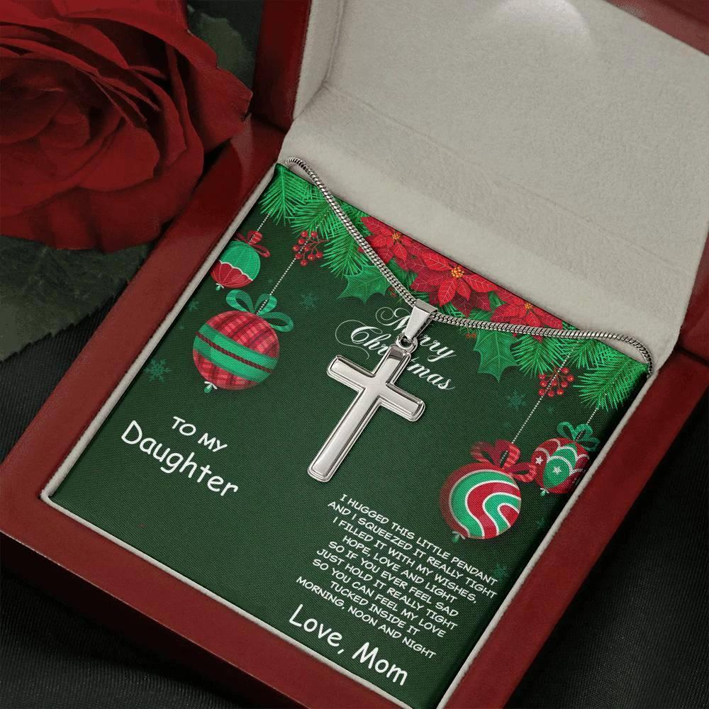 Merry Christmas to Daughter Personalized Cross Pendant Necklace
