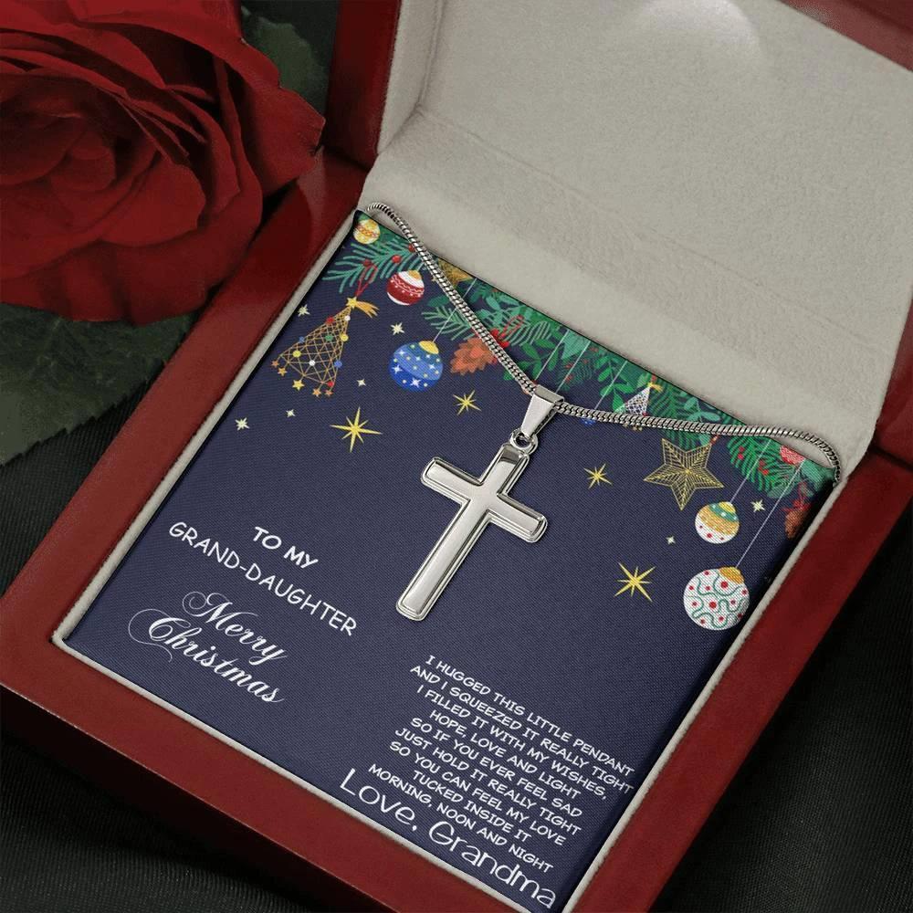 Grand-daughter Personalized Christmas Cross Pendant Necklace