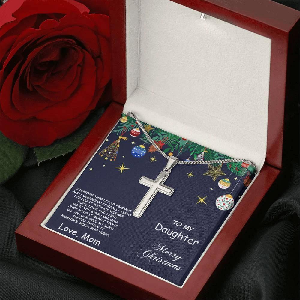 Daughter Christmas Personalized Cross Pendant Necklace
