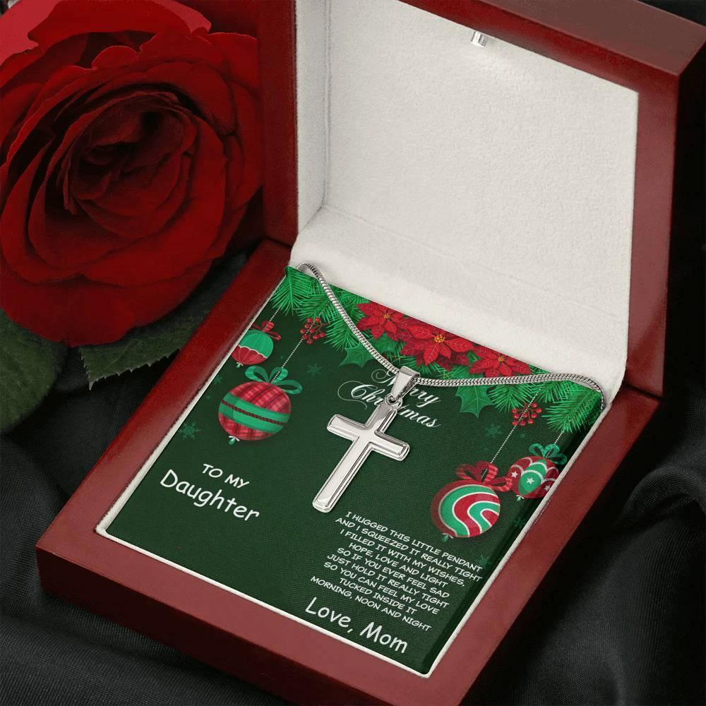 Merry Christmas to Daughter Personalized Cross Pendant Necklace