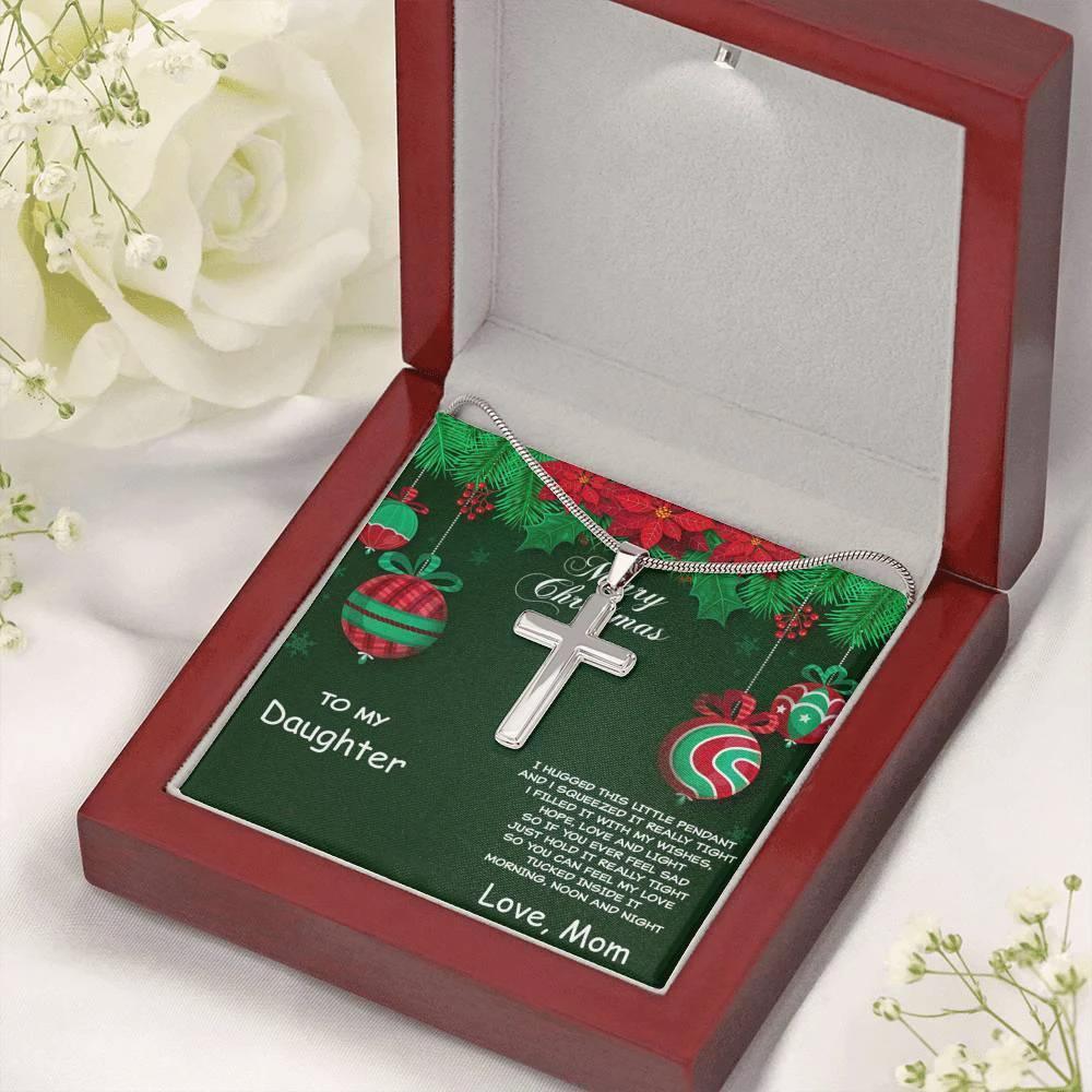 Merry Christmas to Daughter Personalized Cross Pendant Necklace
