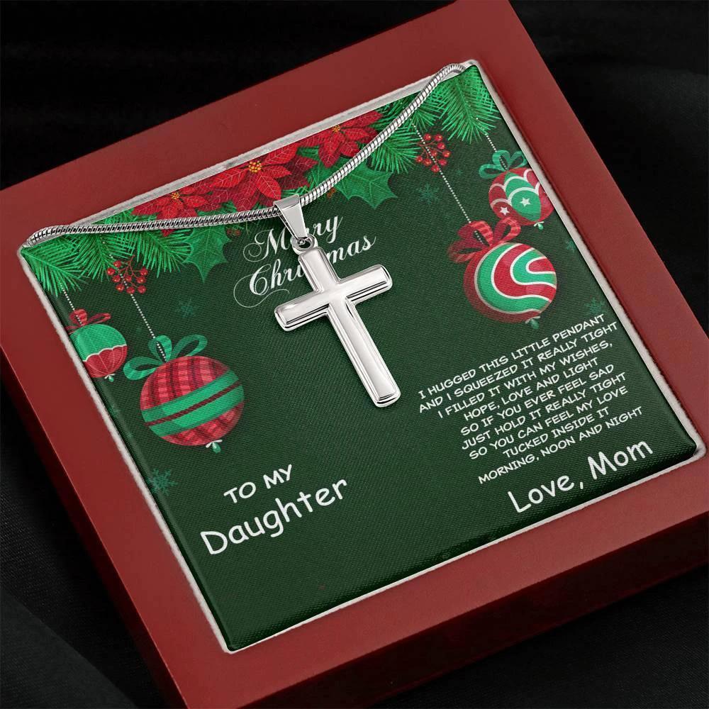 Merry Christmas to Daughter Personalized Cross Pendant Necklace