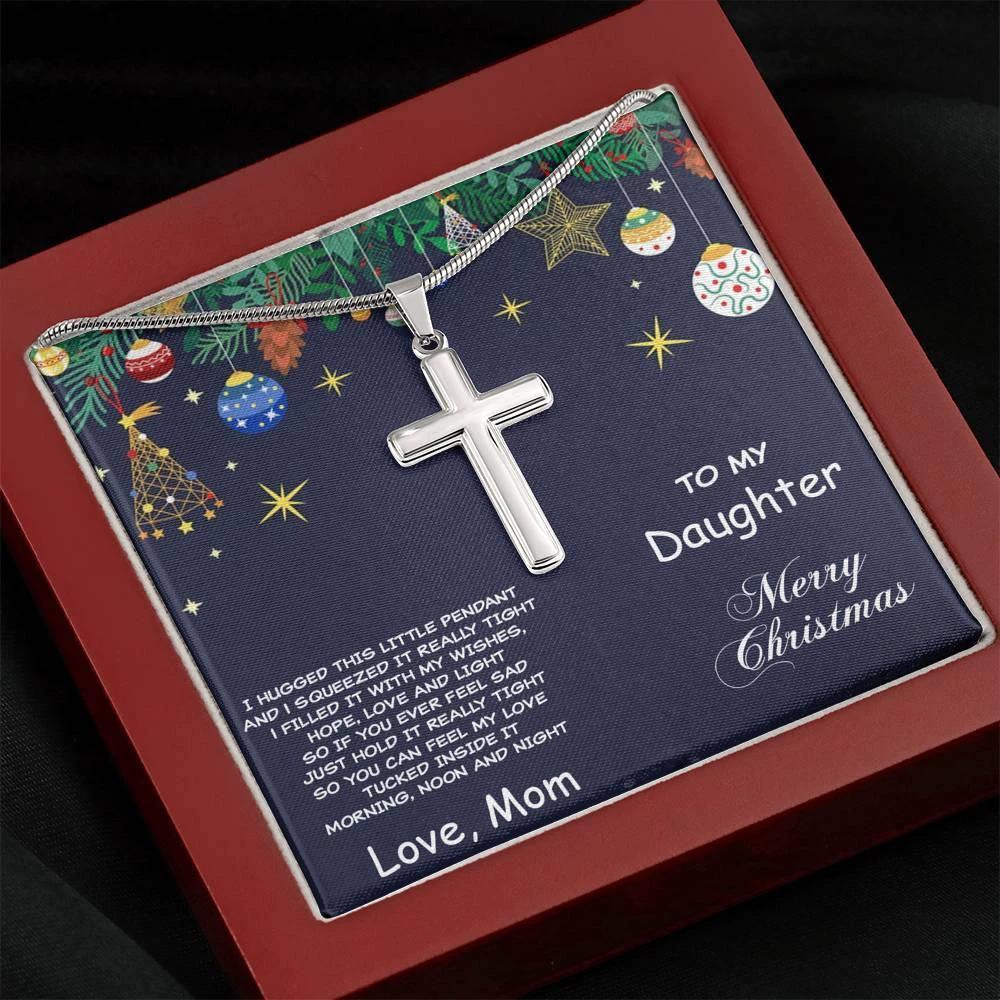 Daughter Christmas Personalized Cross Pendant Necklace