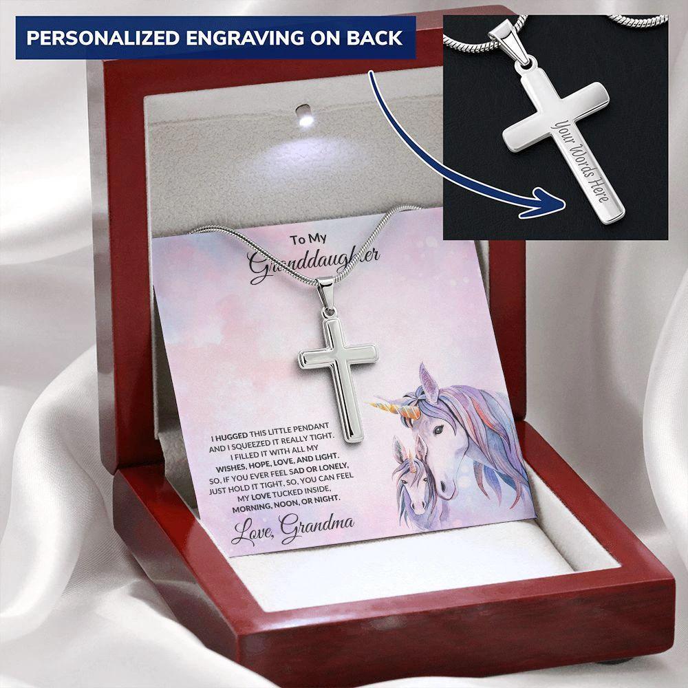 To My Granddaughter Personalized Engraved Cross Pendant Necklace