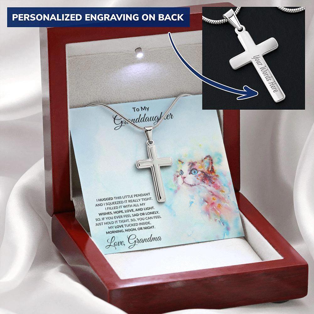 Granddaughter Gift Hugs Love Grandma Personalized Cross Pendant
