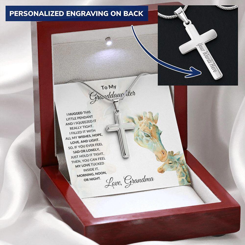 Granddaughter Gift Engraved Cross Pendant Necklace