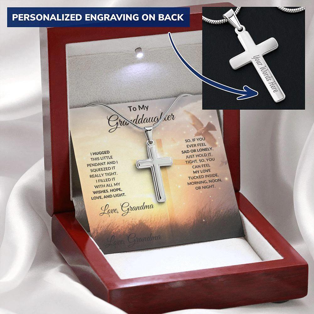Gift for Granddaughter Personalized Cross Necklace Love Grandma
