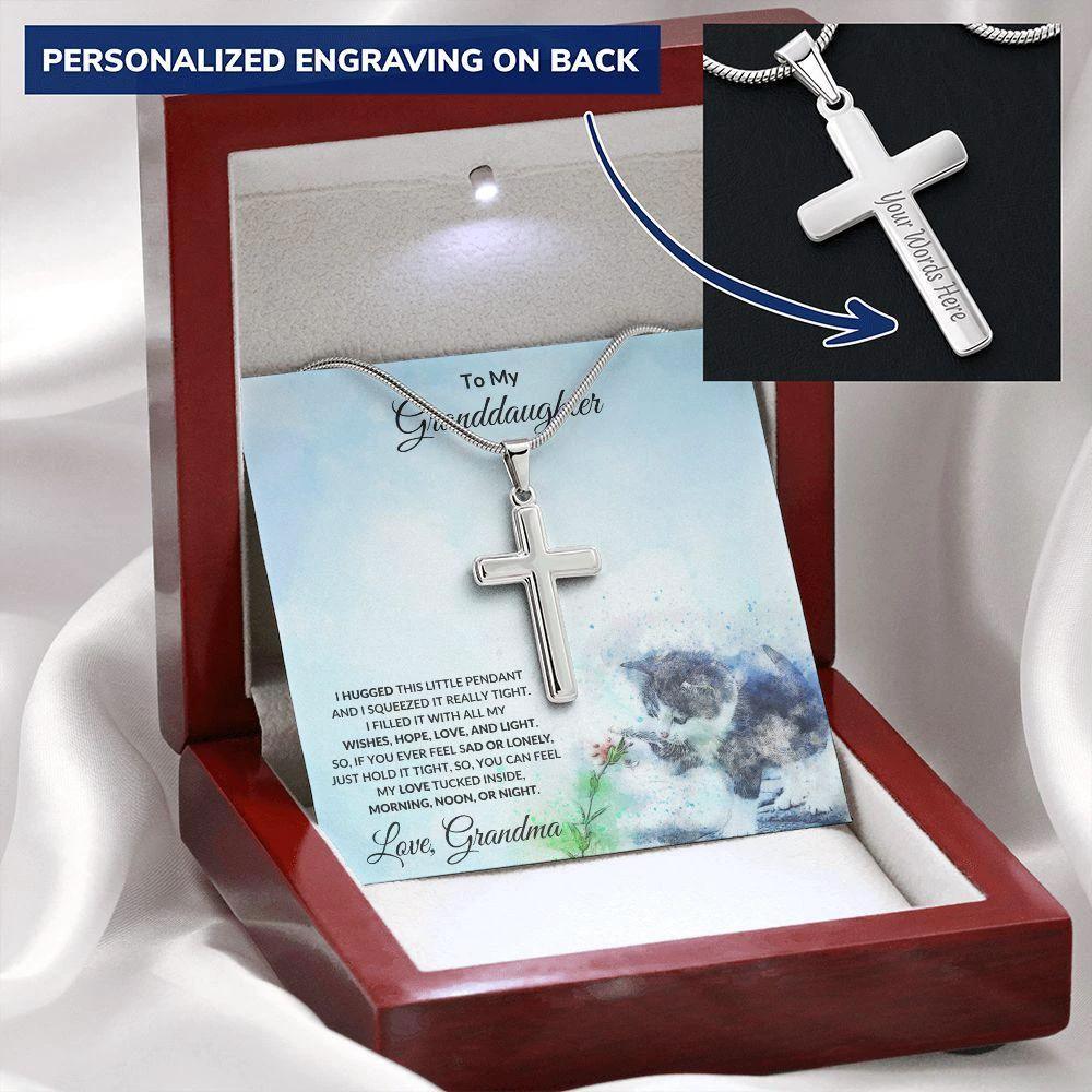 Personalized Granddaughter Engraved Cross Pendant Necklace