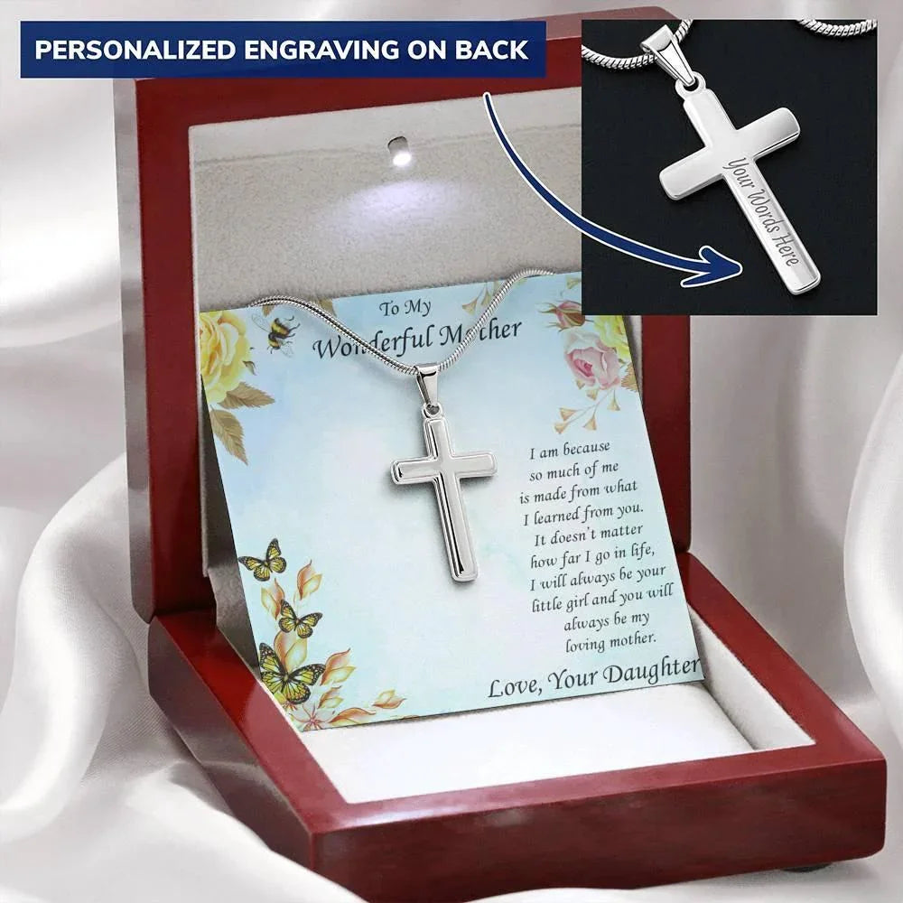 To Mother from Daughter Personalized Engraved Cross Pendant Necklace