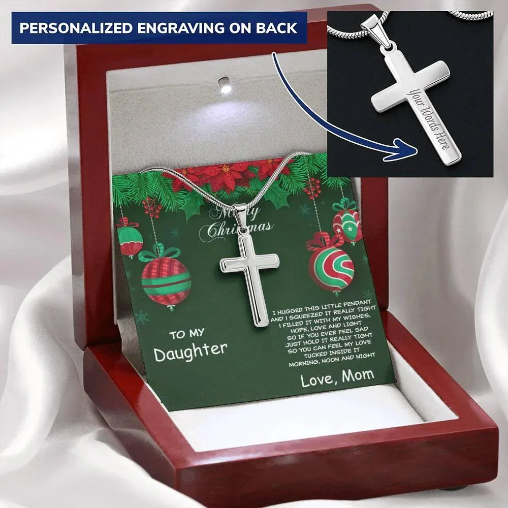 Merry Christmas to Daughter Personalized Cross Pendant Necklace