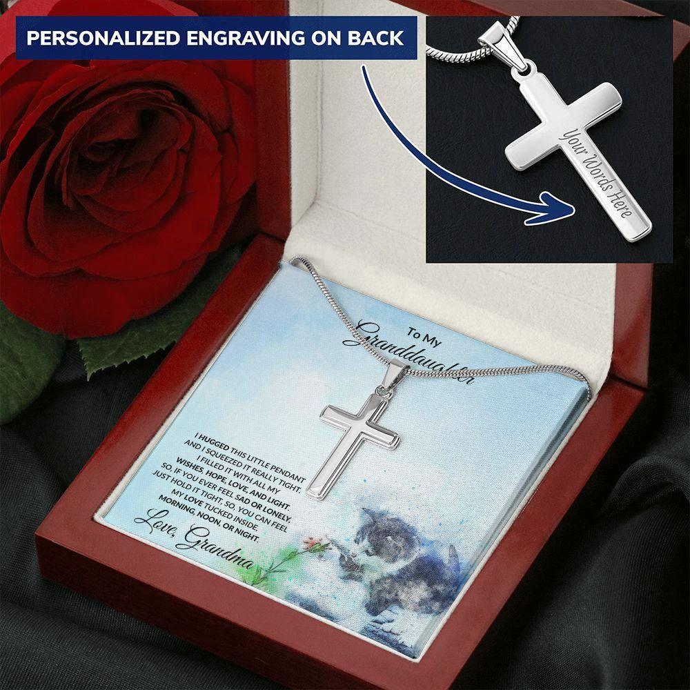 Personalized Granddaughter Engraved Cross Pendant Necklace