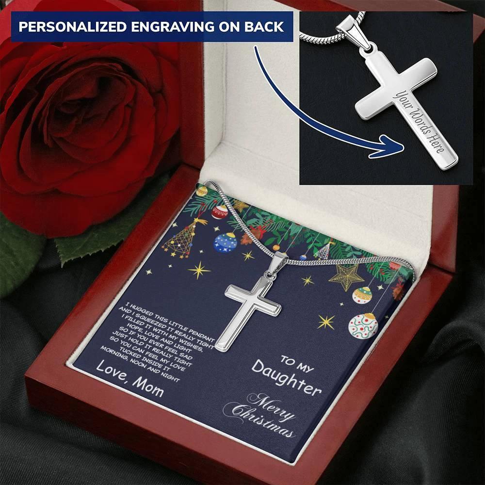 Daughter Christmas Personalized Cross Pendant Necklace