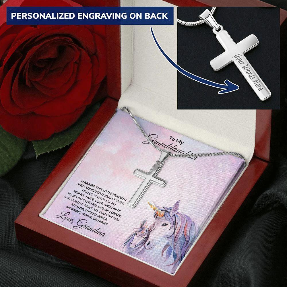 To My Granddaughter Personalized Engraved Cross Pendant Necklace