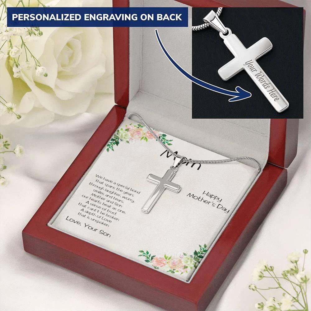 Mother's Day Engraved Cross Pendant from Son