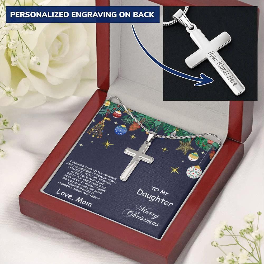 Daughter Christmas Personalized Cross Pendant Necklace