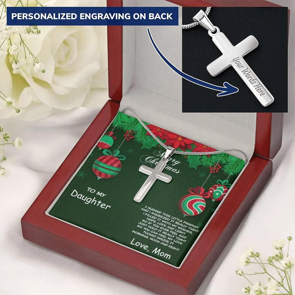 Merry Christmas to Daughter Personalized Cross Pendant Necklace