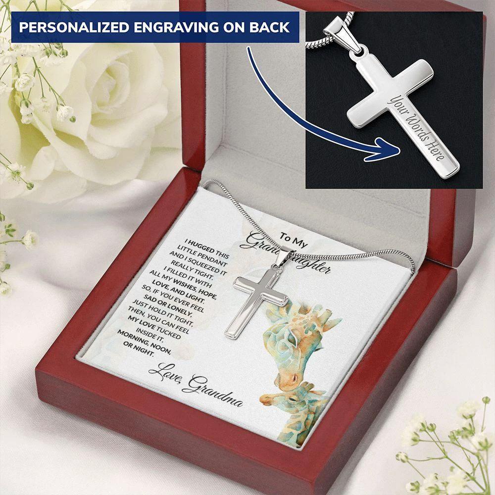 Granddaughter Gift Engraved Cross Pendant Necklace