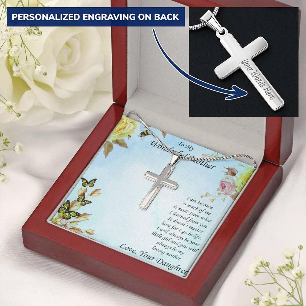 To Mother from Daughter Personalized Engraved Cross Pendant Necklace