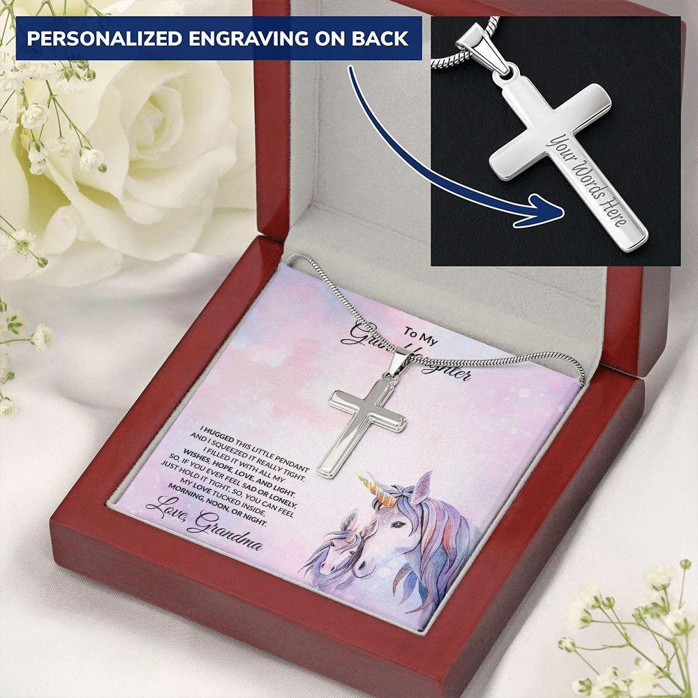To My Granddaughter Personalized Engraved Cross Pendant Necklace