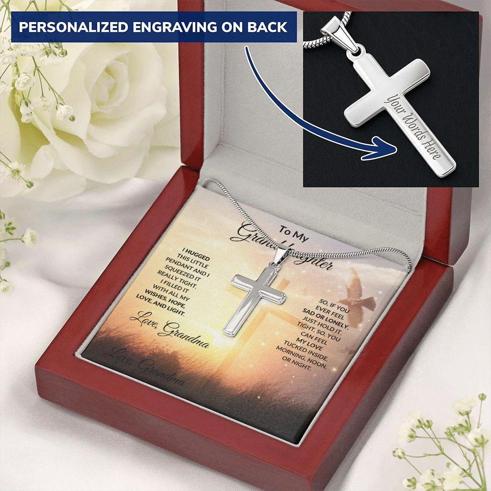 Gift for Granddaughter Personalized Cross Necklace Love Grandma