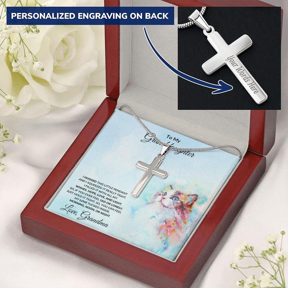 Granddaughter Gift Hugs Love Grandma Personalized Cross Pendant