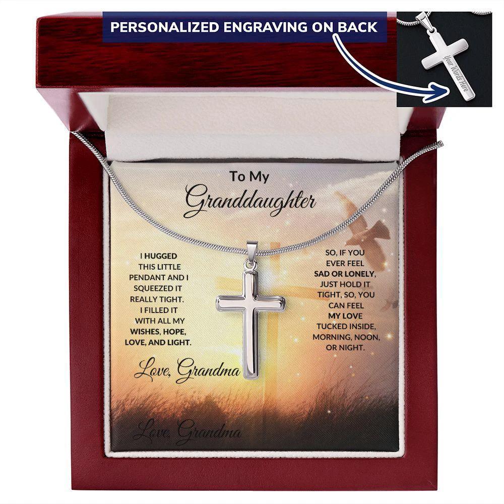 Gift for Granddaughter Personalized Cross Necklace Love Grandma